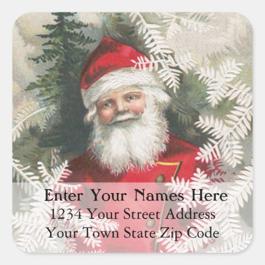 Friendly Santa Vintage-kerstadreslabel Vierkante Sticker (Voorkant)