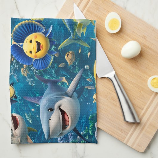 Friendly shark and friends underwater tea towel theedoek (Quarter Fold)