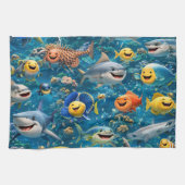 Friendly shark and friends underwater tea towel theedoek (Horizontaal)