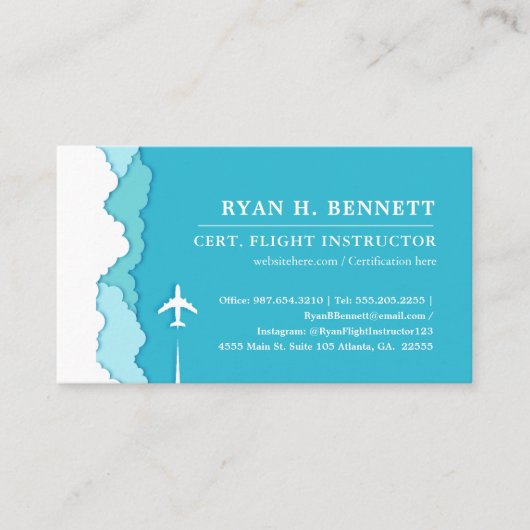 Friendly Skies | Vluchtinstructeur Turquoise Style Visitekaartje (Voorkant)