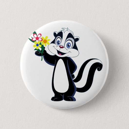 Friendly Skunk met bloemen Ronde Button 5,7 Cm (Voorkant)