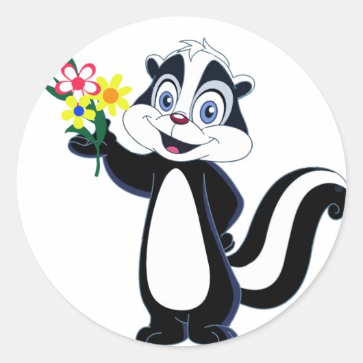 Friendly Skunk met bloemen Ronde Sticker (Voorkant)