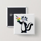 Friendly Skunk met bloemen Vierkante Button 5,1 Cm (Voorkant /achterkant)