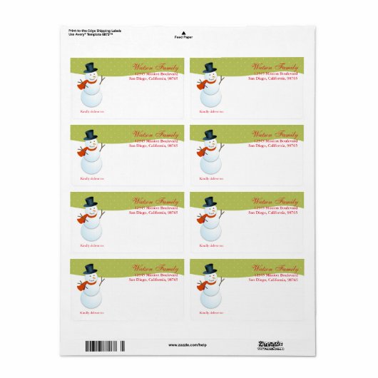Friendly snewman noord-poolse groene lijnvaart etiket (Full Sheet)