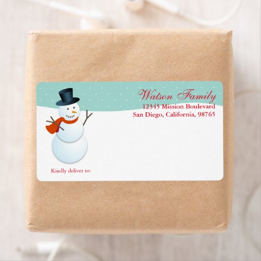 Friendly snewman North pole blue shipping Etiket (Insitu)