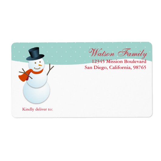 Friendly snewman North pole blue shipping Etiket (Voorkant)