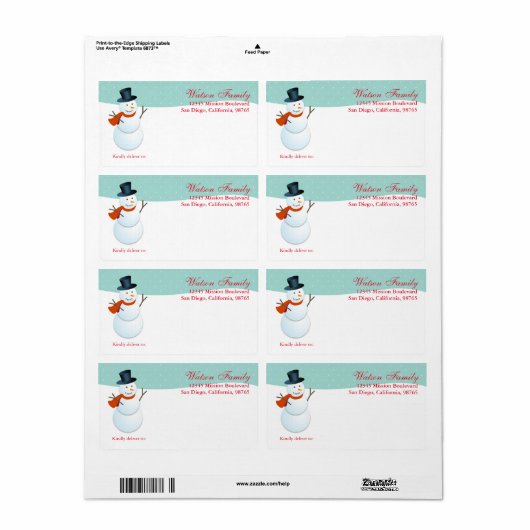 Friendly snewman North pole blue shipping Etiket (Full Sheet)