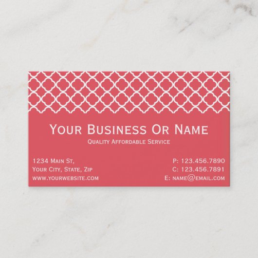 Friendly Tone Persimmon roze and White Quatrefoil Visitekaartje (Voorkant)