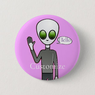Friendly Waving Alien Thunder_Cove Ronde Button 5,7 Cm