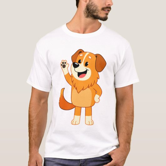 Friendly Waving Orange Dog T-shirt (Voorkant)