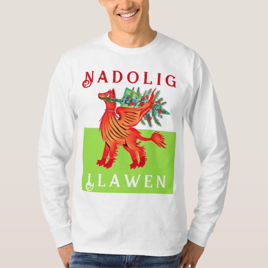 Friendly Welsh Red Dragon, voeg jouw tekst Kerstmi T-shirt (Voorkant)