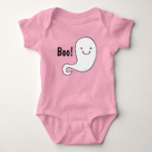 Friendly White Ghost Pink Halloween Baby Romper (Voorkant)