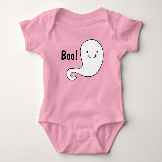 Friendly White Ghost Pink Halloween Baby Romper (Voorkant)