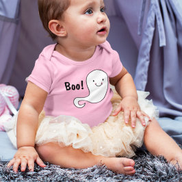 Friendly White Ghost Pink Halloween Baby Romper