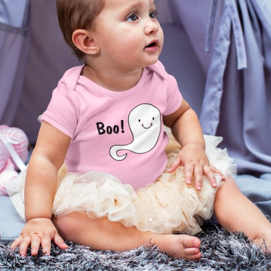 Friendly White Ghost Pink Halloween Baby Romper