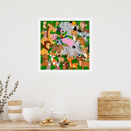 Friendly Wild Animals Cute Kinder Room Poster (Keuken)