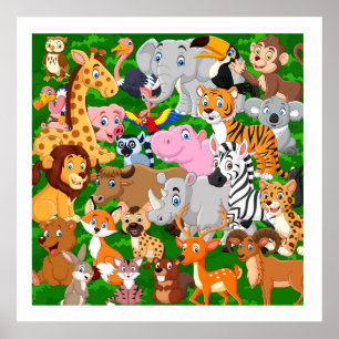 Friendly Wild Animals Cute Kinder Room Poster