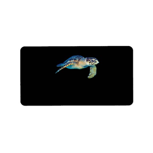 Friendly Zee Turtle Swimming Underwater Foto Art Etiket (Voorkant)