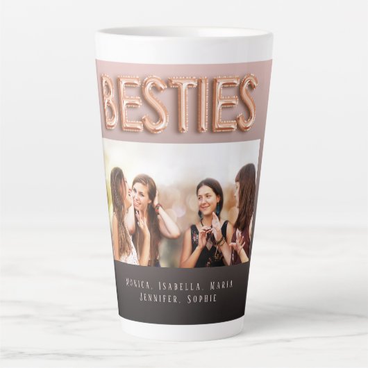 Friends besties zwarte bruine foto roos goud latte mok (Voorkant)