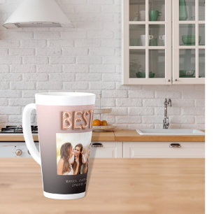 Friends besties zwarte bruine foto roos goud latte mok
