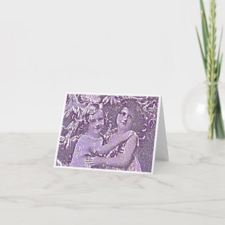 Friends Card in purple of two girls hugging Kaart