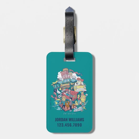 FRIENDS™ | Cartoon collage Bagagelabel (Achterkant verticaal)