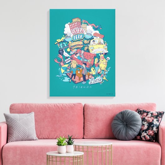 FRIENDS™ | Cartoon collage Canvas Afdruk (Insitu (Woonkamer))