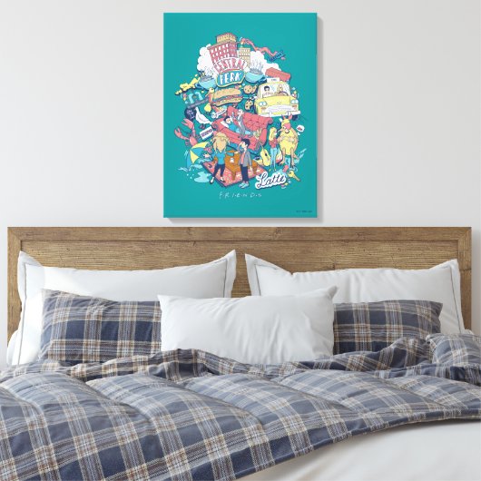 FRIENDS™ | Cartoon collage Canvas Afdruk (Insitu (Slaapkamer))