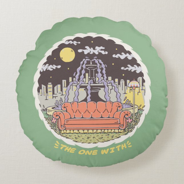 FRIENDS™ | Cartoon fontain Rond Kussen (Voorkant)