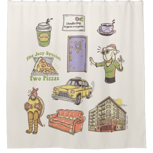 FRIENDS™ | Cartoon pictogrammen Grafisch Douchegordijn (Voorkant)