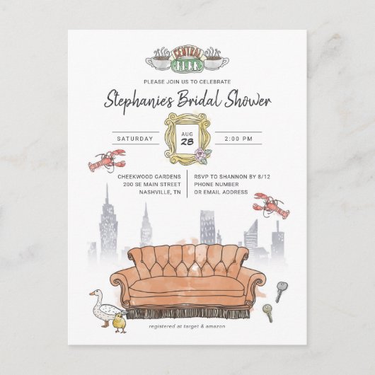 FRIENDS™ | Central Perk Watercolor Bruiloftsfeest Briefkaart (Voorkant)