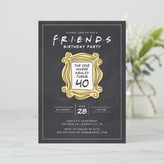 FRIENDS™ | Chalkboard 40th Birthday Invitation Kaart (Staand voorkant)