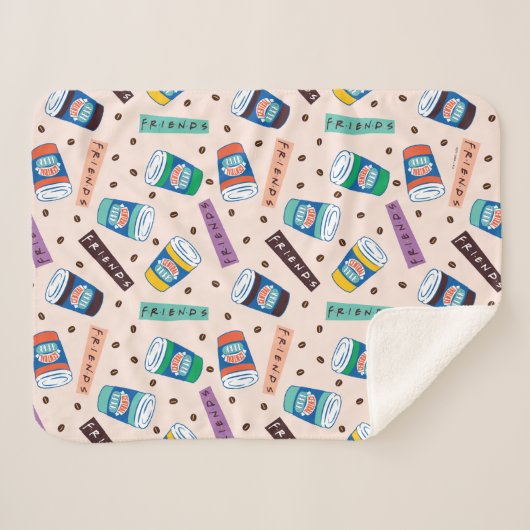 FRIENDS™ | Coffee-patroonpatroon met wieltjes Sherpa Deken (Voorkant (horizontaal))