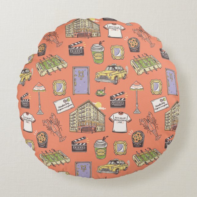 FRIENDS™ Colorful Icons Pattern Rond Kussen (Voorkant)