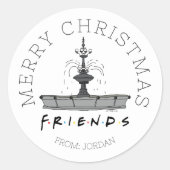 FRIENDS™ Fontein | Kerstcadeautag Ronde Sticker (Voorkant)