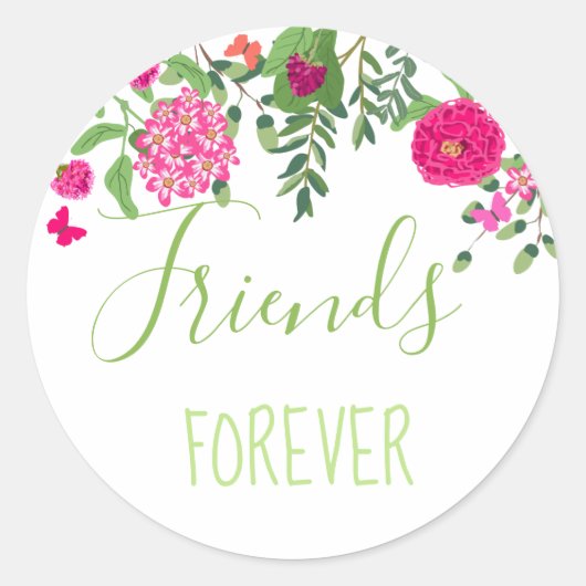 Friends Forever bracht bloemen en vlinders Ronde Sticker (Voorkant)