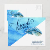 Friends Forever Briefkaart Blue Waterverf Feather (Voorkant / Achterkant)