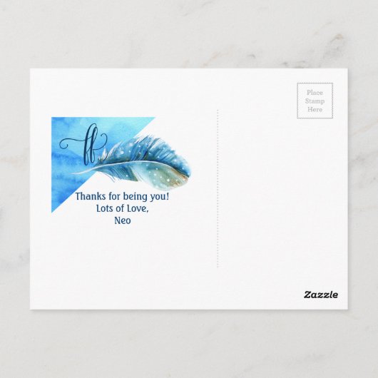 Friends Forever Briefkaart Blue Waterverf Feather (Achterkant)