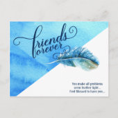 Friends Forever Briefkaart Blue Waterverf Feather (Voorkant)