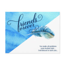 Friends Forever Briefkaart Blue Waterverf Feather