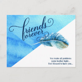 Friends Forever Briefkaart Blue Waterverf Feather
