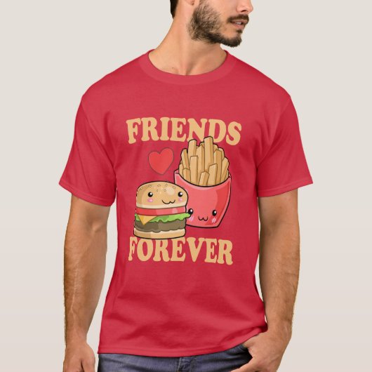 Friends Forever Burger en Fries Humor T-shirt (Voorkant)