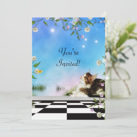 Friends Forever Cat en Butterfly Zelfs Uitnodiging (Staand voorkant)