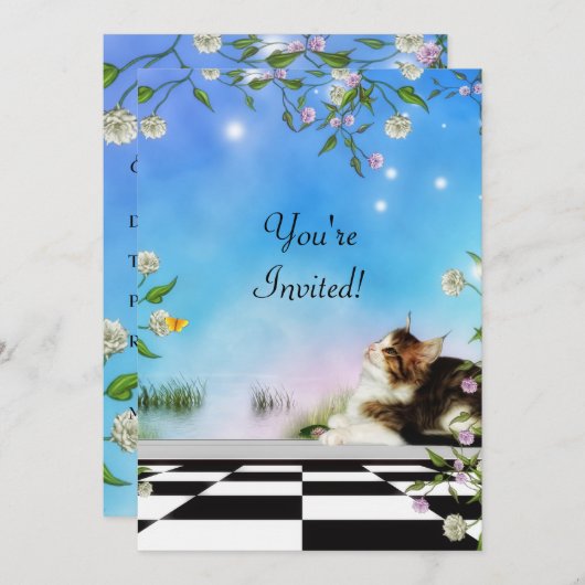 Friends Forever Cat en Butterfly Zelfs Uitnodiging (Voorkant / Achterkant)