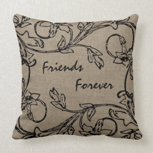 Friends Forever Floral Crewel Work Effect Burlap Kussen