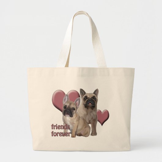 "Friends Forever" franse stierenhonden Grote Tote Bag (Voorkant)