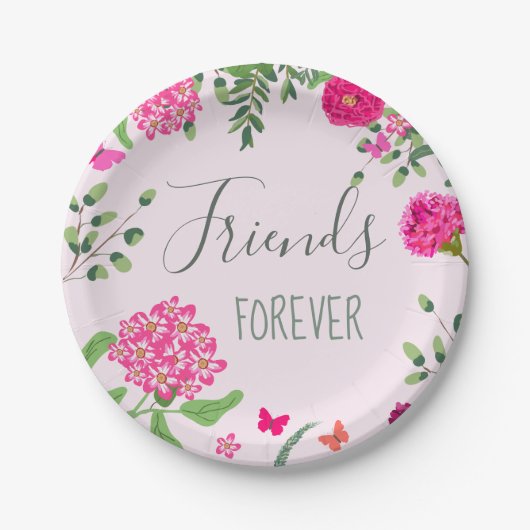 Friends Forever heldere bloemen en vlinders Papieren Bordje (Voorkant)