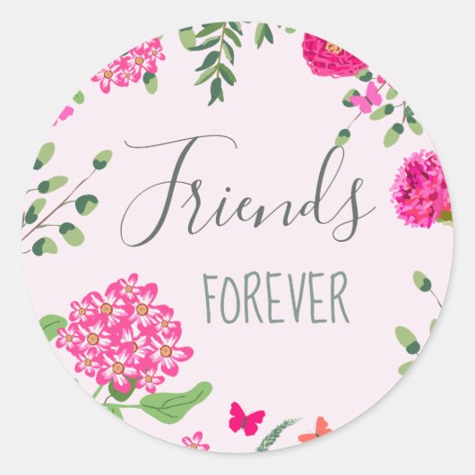 Friends Forever heldere bloemen en vlinders Ronde Sticker (Voorkant)