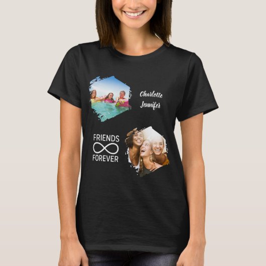 Friends forever infinity foto namen zwart t-shirt (Voorkant)