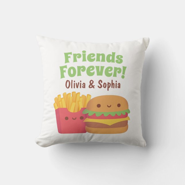 Friends Forever, Kawaii Fries en Burger Bestie Kussen (Voorkant)